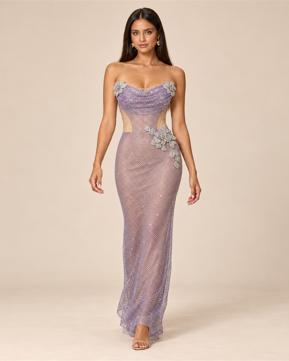 ELARA STRAPLESS EMBELLISHED EVENING MAXI