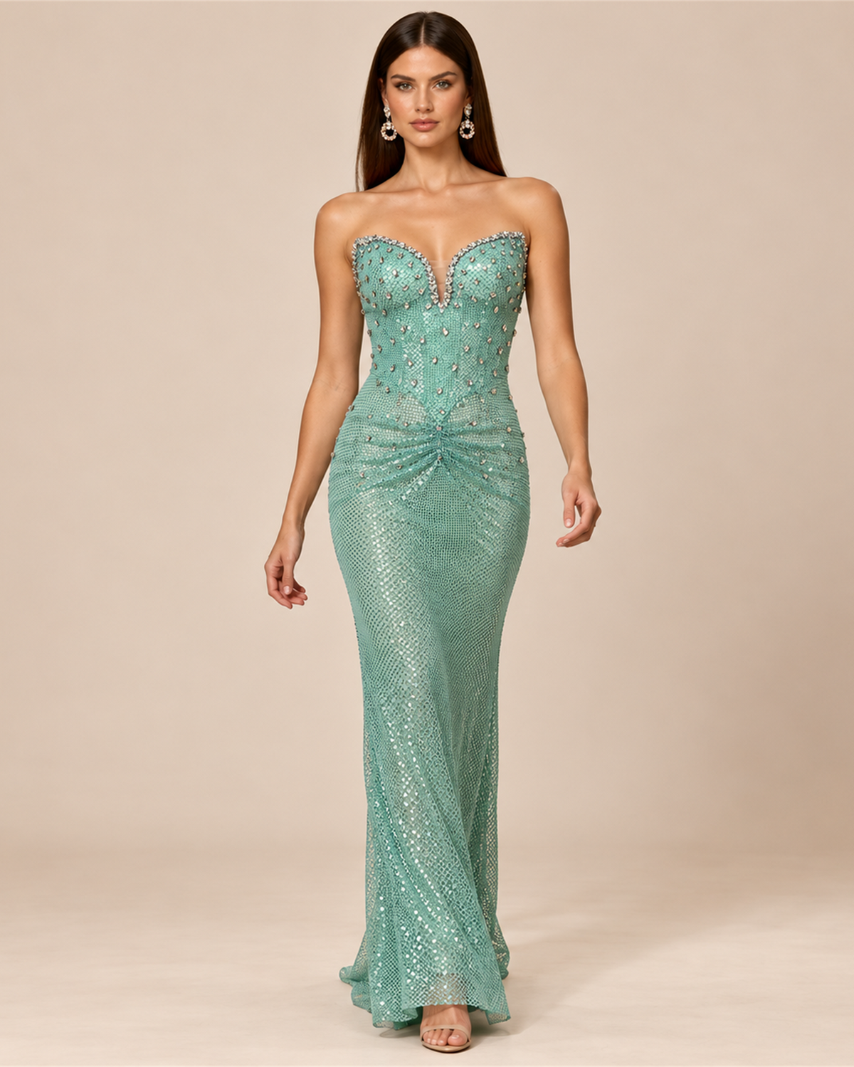 MARIELLE STRAPLESS EMBELLISHED EVENING GOWN
