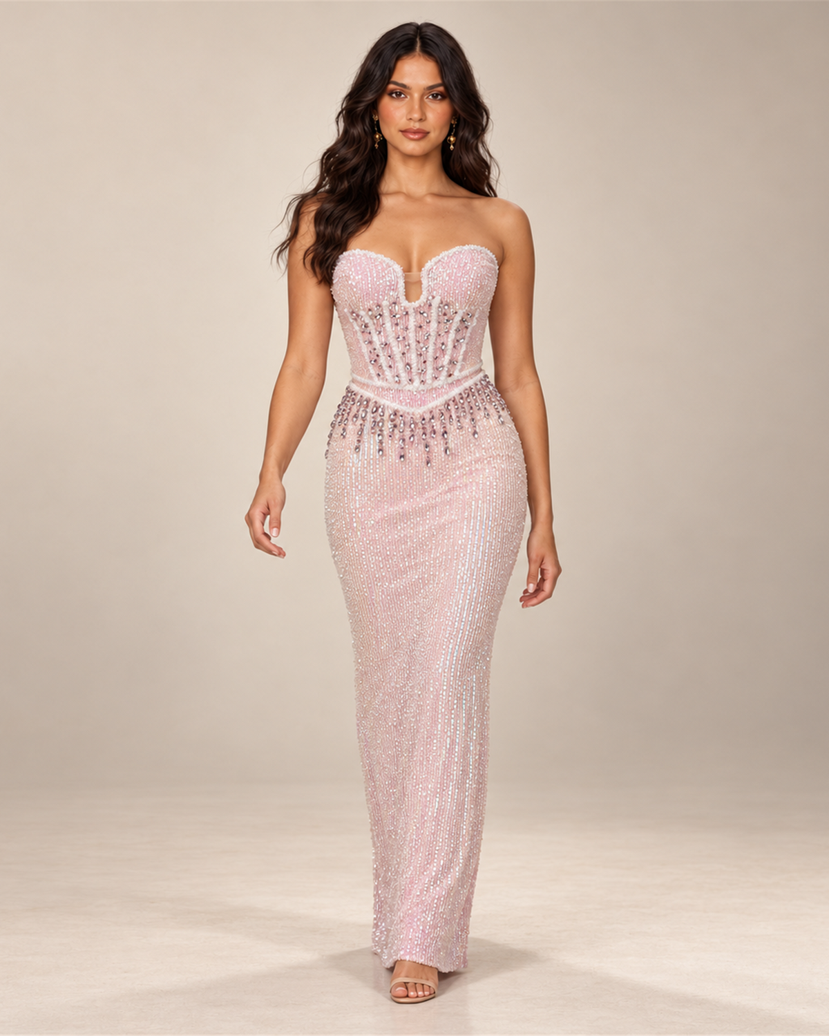 ROSALIE STRAPLESS BEADED EVENING GOWN
