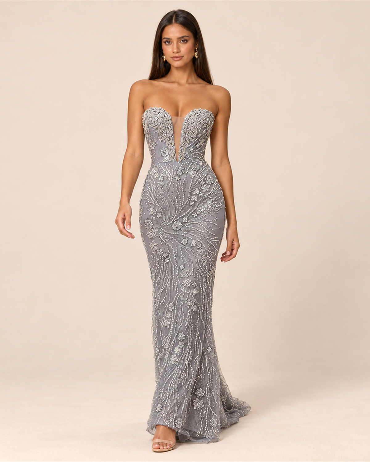 CELESTINE STRAPLESS BEADED EVENING GOWN