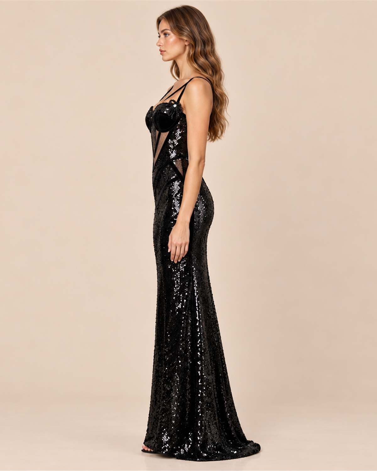 ODETTE MIDNIGHT SEQUIN EVENING GOWN
