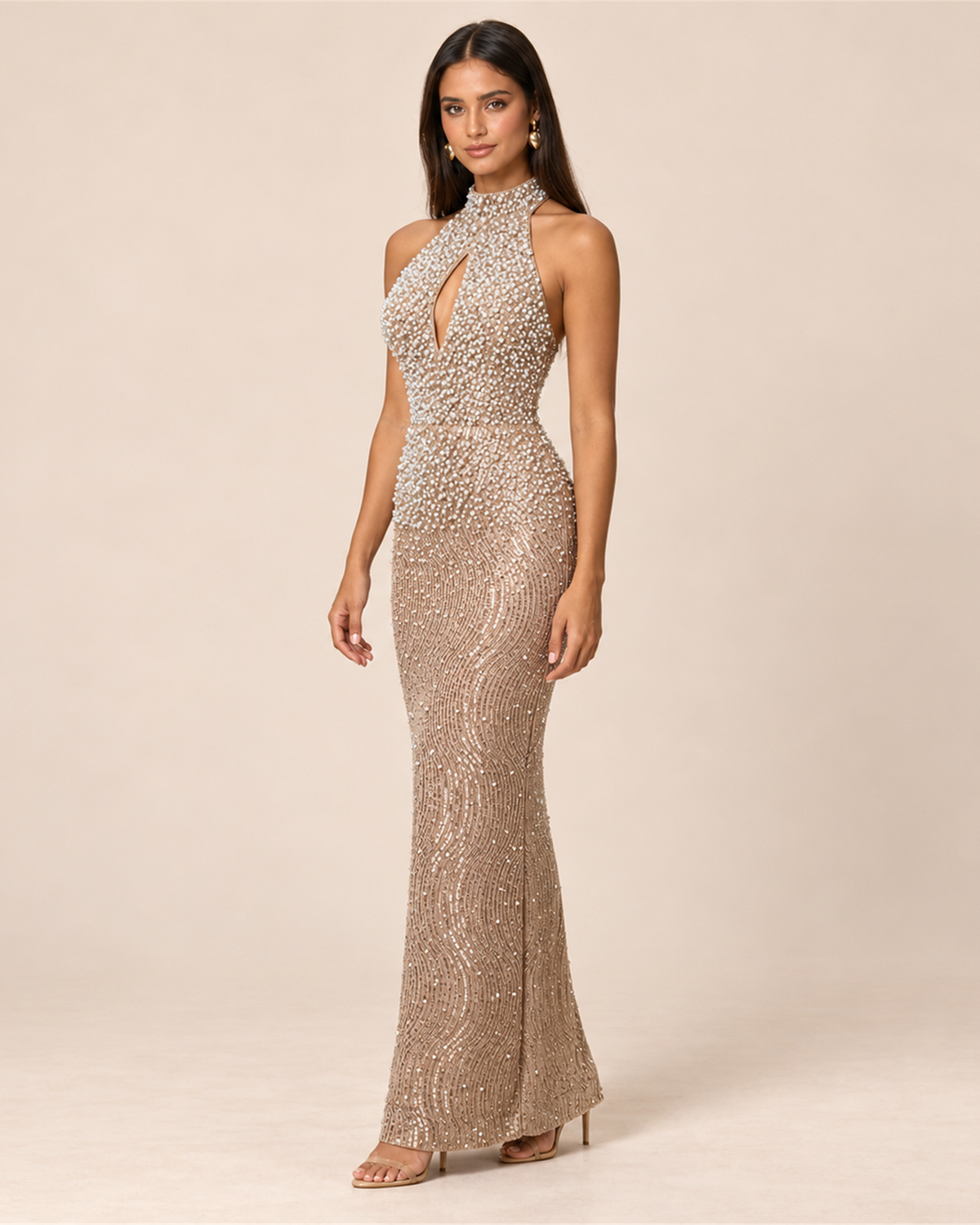 ANASTASIA PEARL BEADED EVENING GOWN