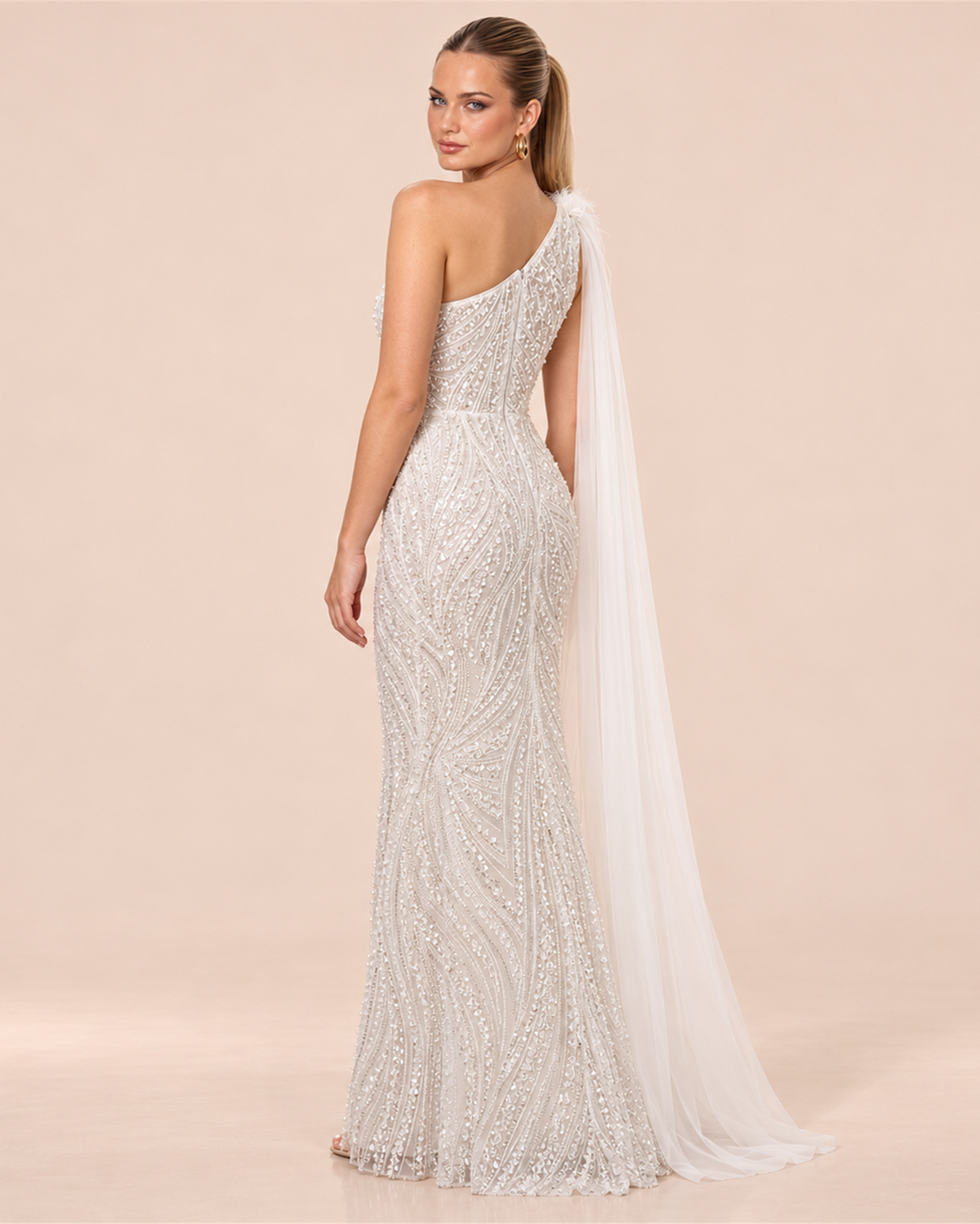 AVELINE BEADED ONE-SHOULDER EVENING GOWN