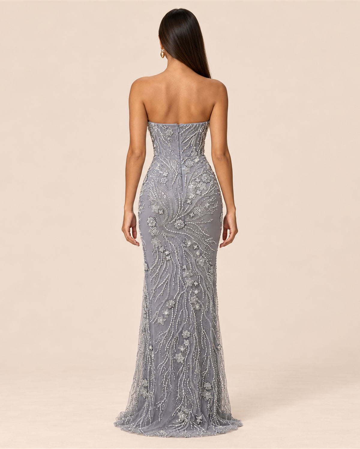 CELESTINE STRAPLESS BEADED EVENING GOWN