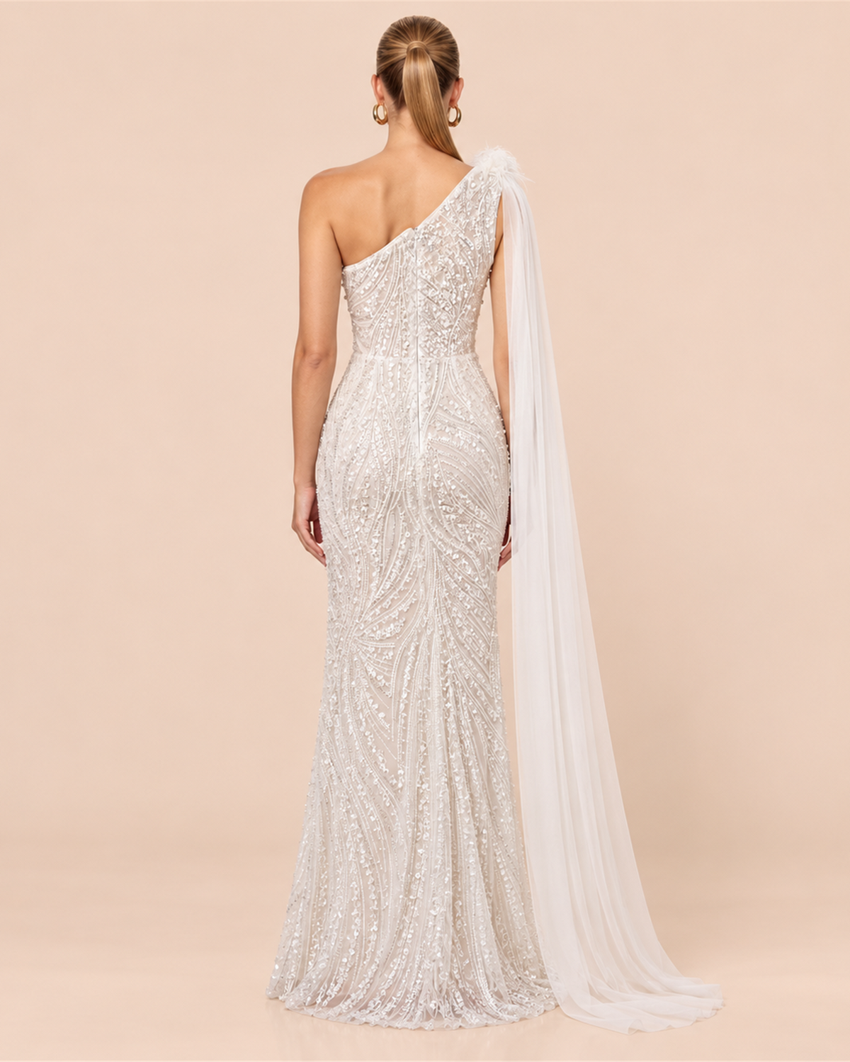 AVELINE BEADED ONE-SHOULDER EVENING GOWN