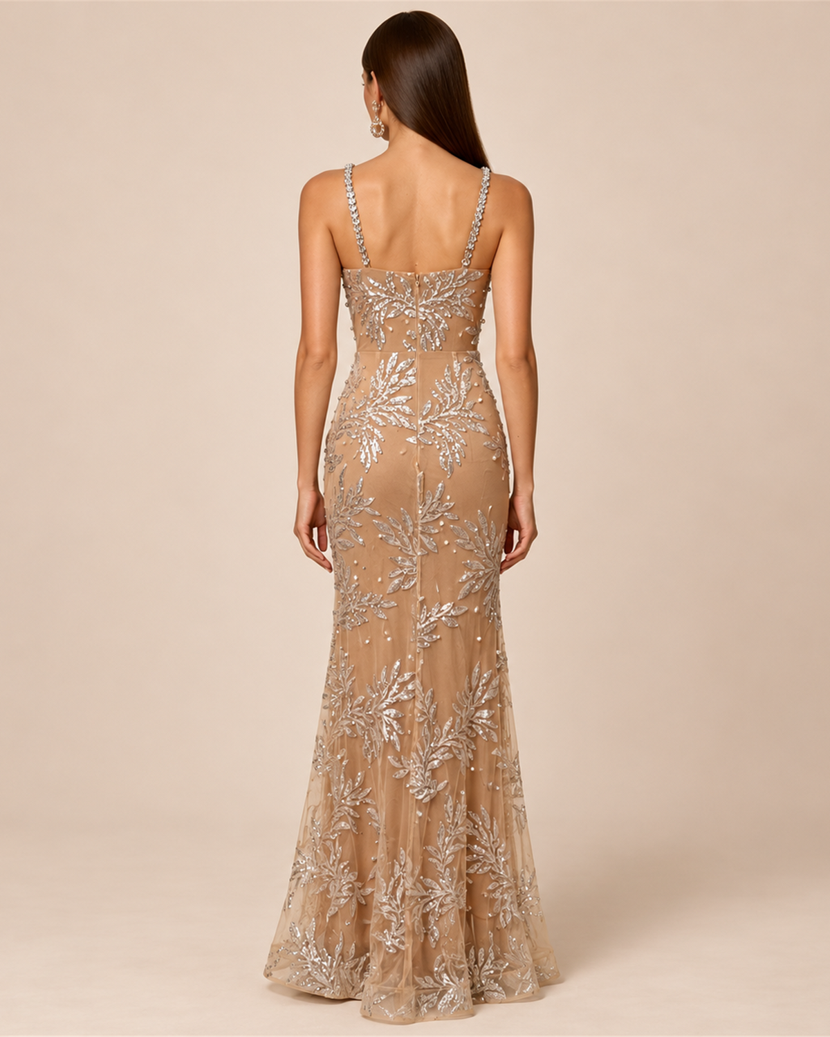 ARABELLE EMBELLISHED PLUNGE EVENING GOWN