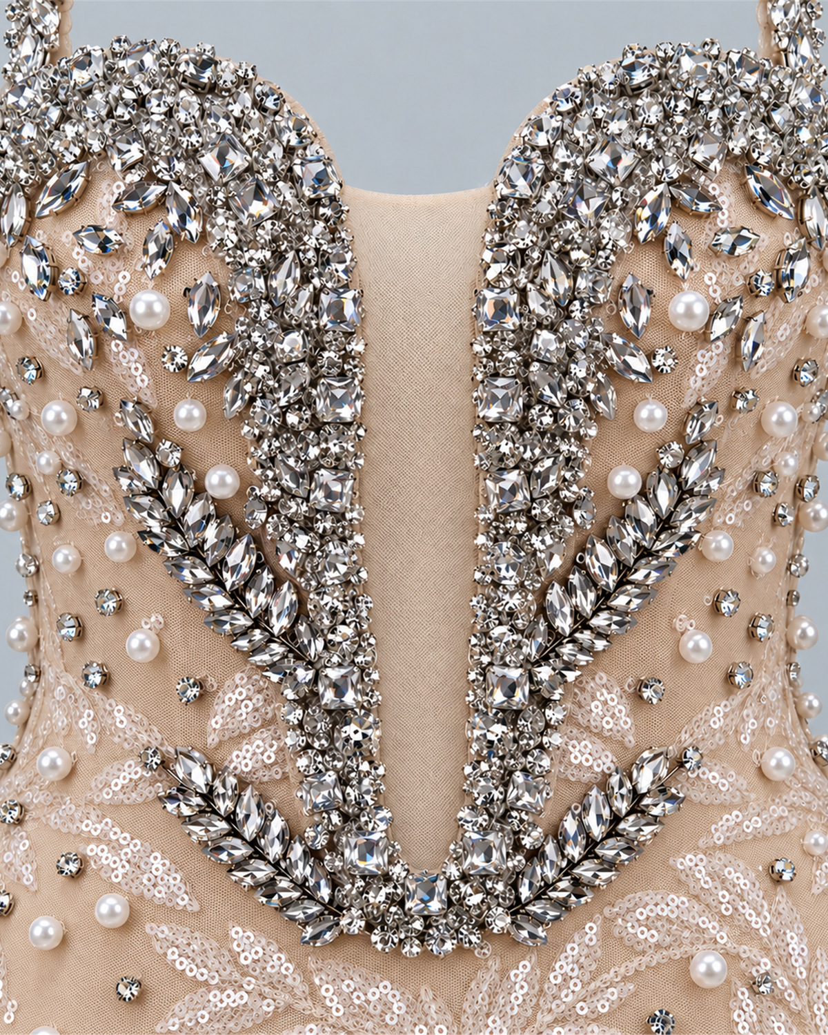 ARABELLE EMBELLISHED PLUNGE EVENING GOWN