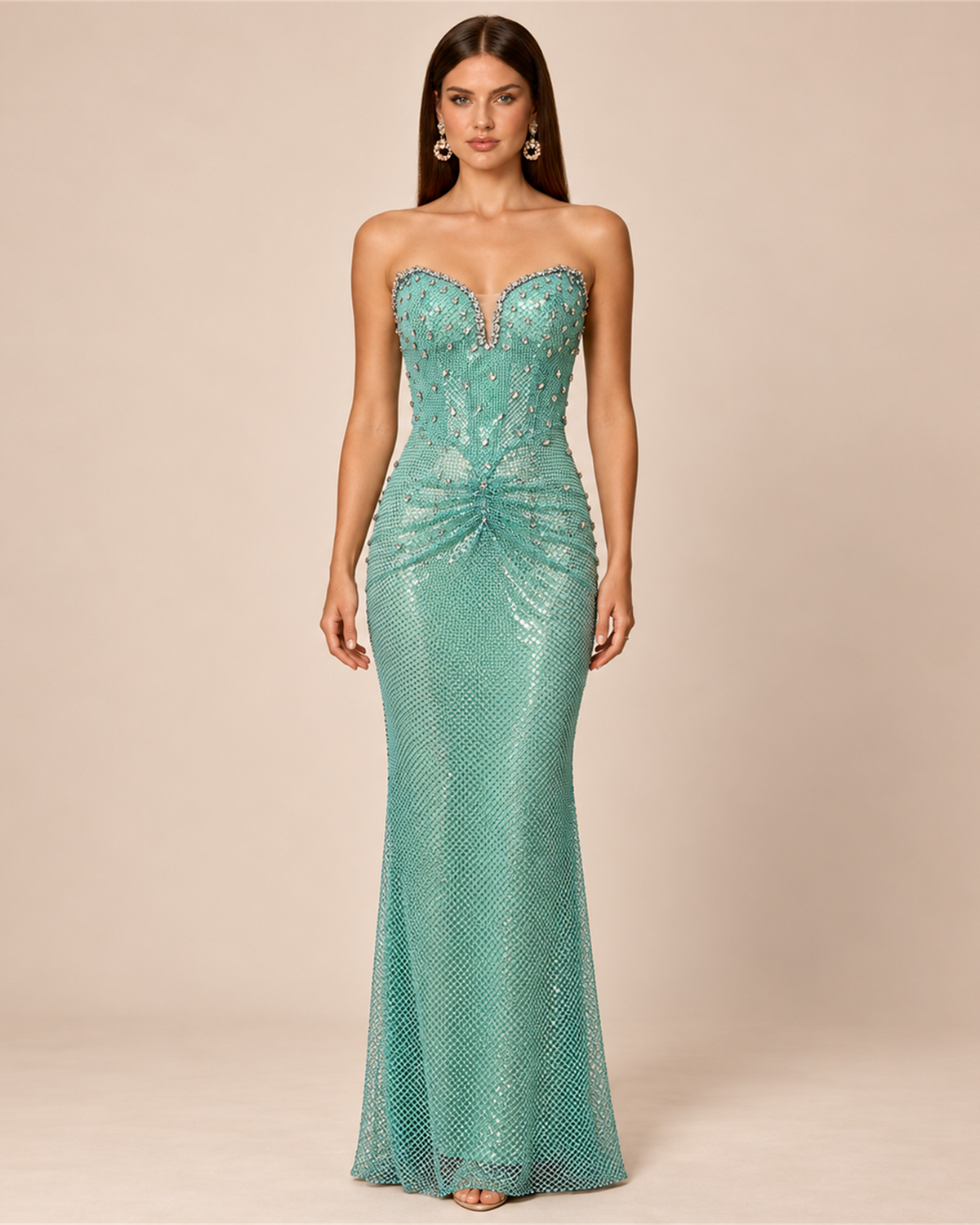 MARIELLE STRAPLESS EMBELLISHED EVENING GOWN