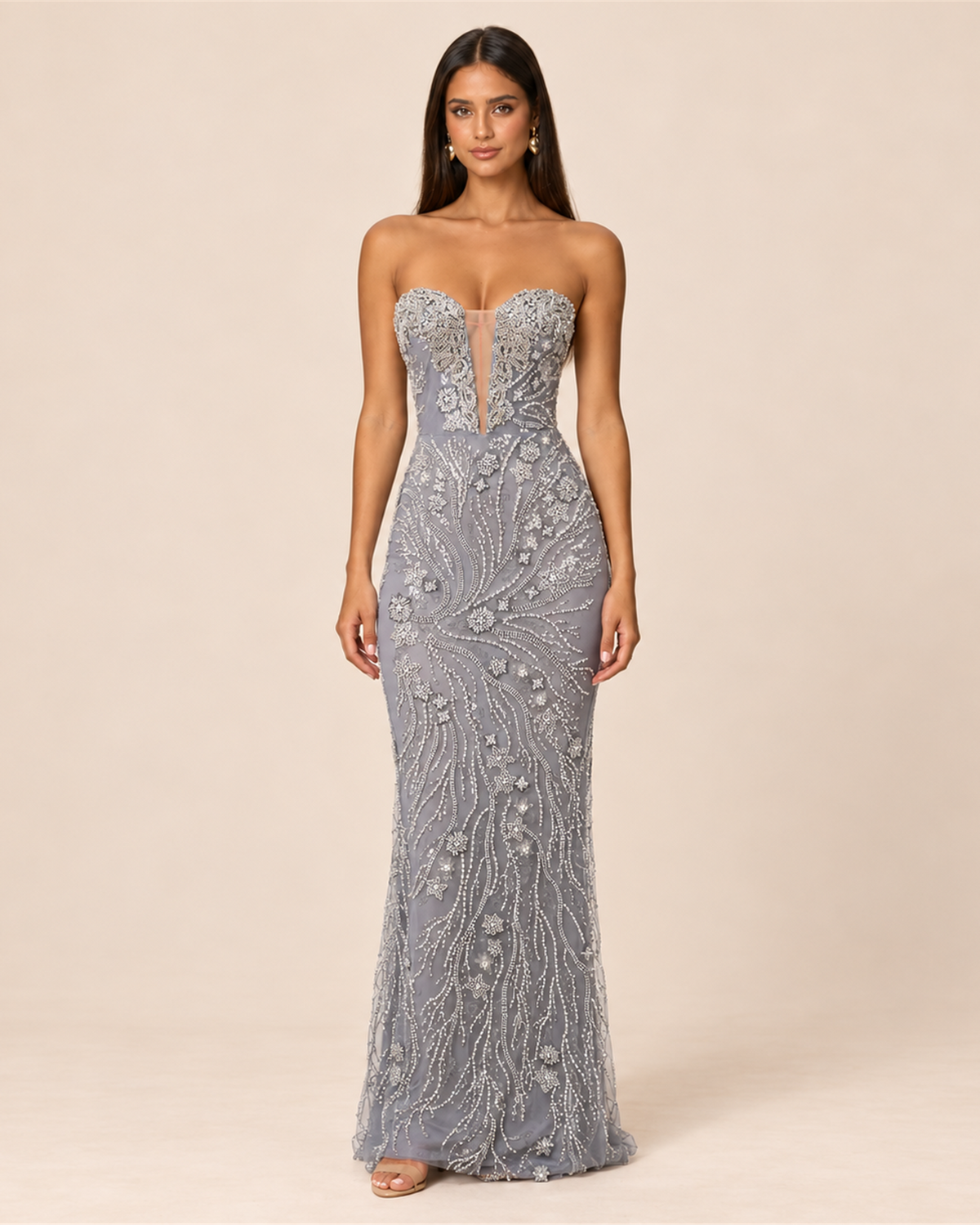 CELESTINE STRAPLESS BEADED EVENING GOWN