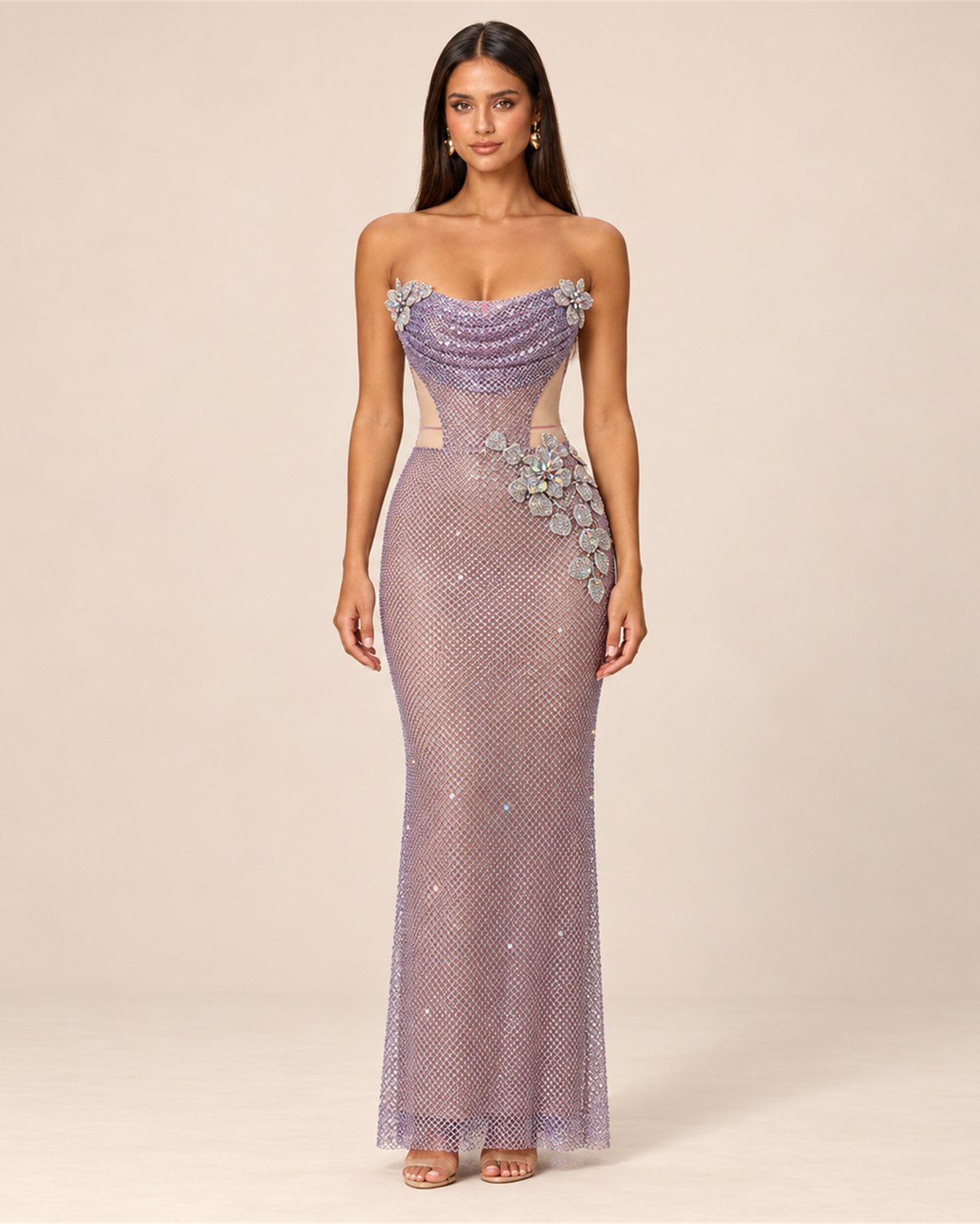 ELARA STRAPLESS EMBELLISHED EVENING MAXI