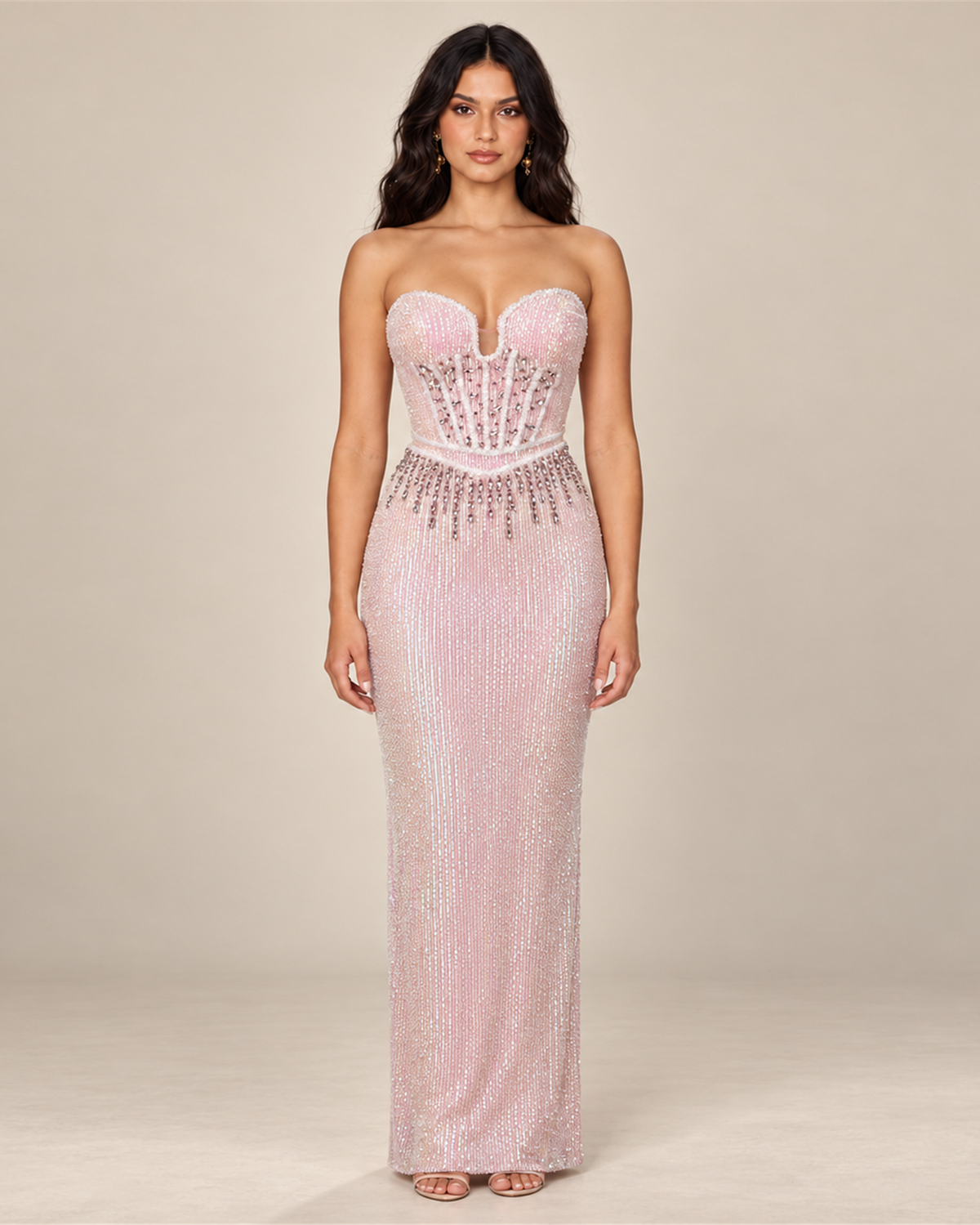 ROSALIE STRAPLESS BEADED EVENING GOWN