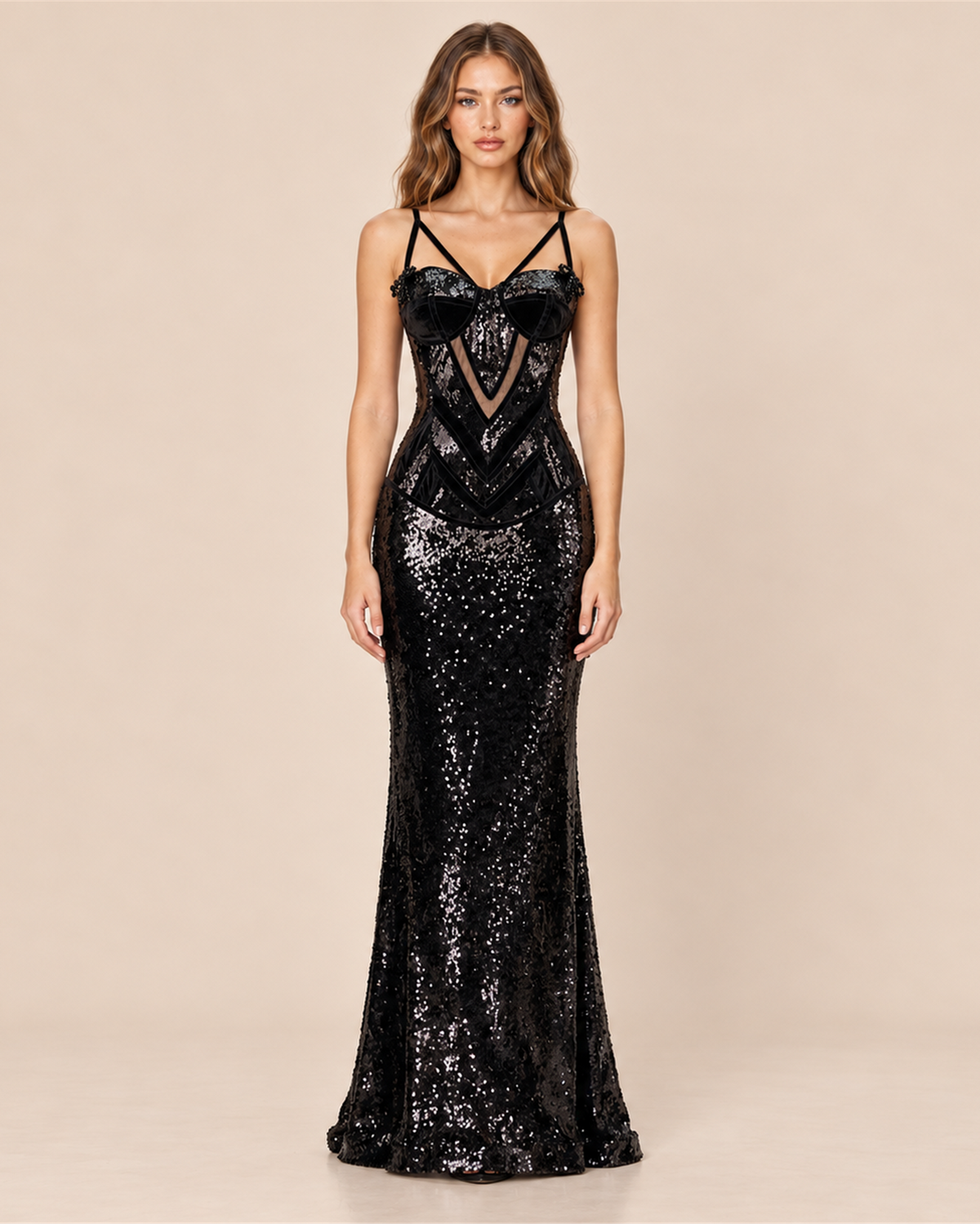 ODETTE MIDNIGHT SEQUIN EVENING GOWN
