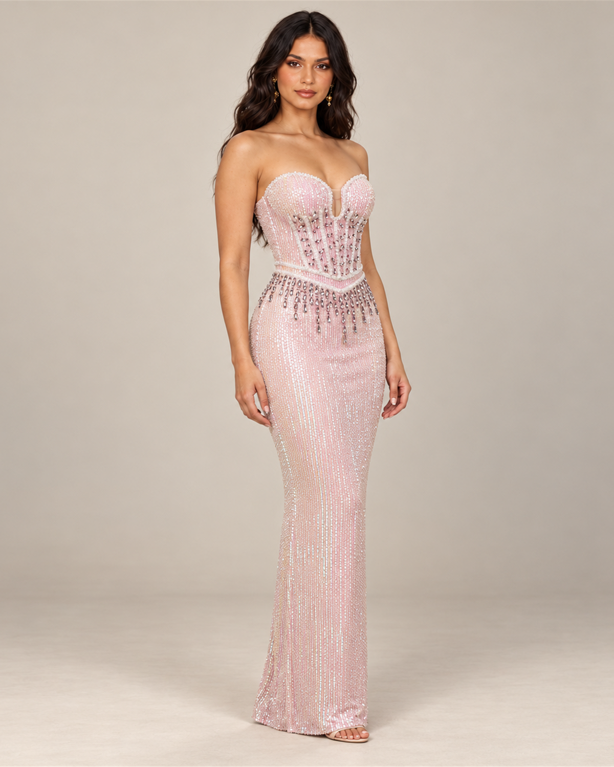 ROSALIE STRAPLESS BEADED EVENING GOWN
