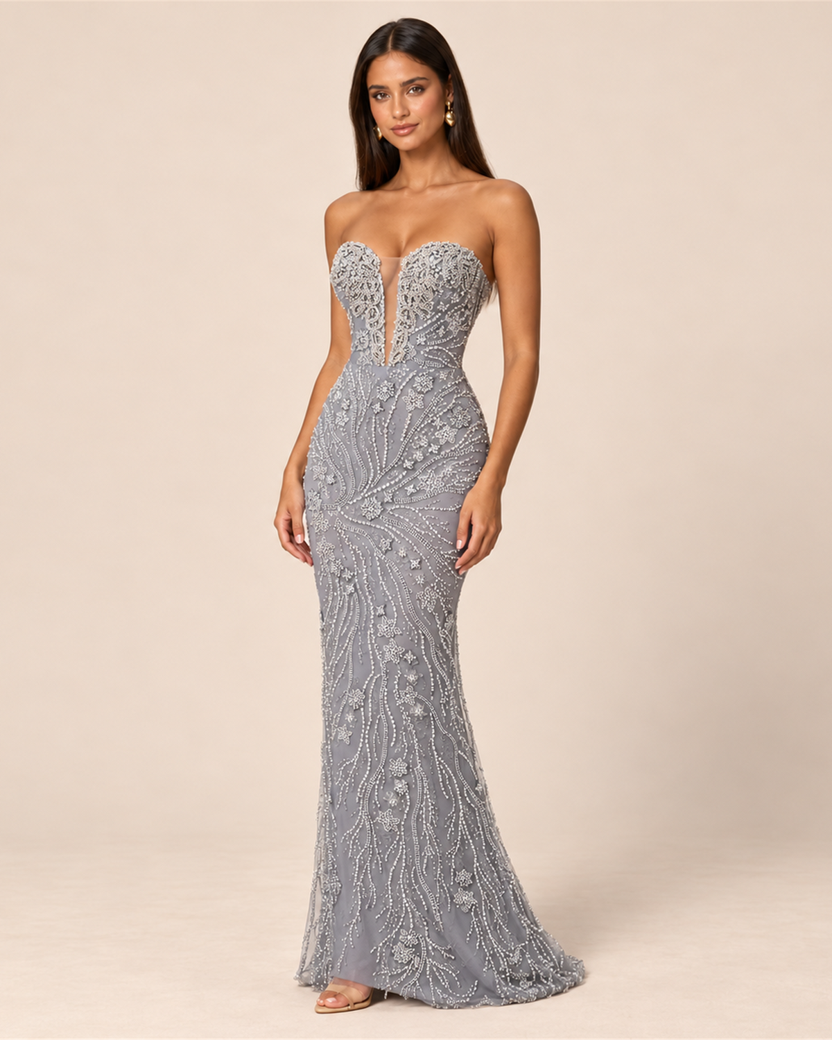 CELESTINE STRAPLESS BEADED EVENING GOWN
