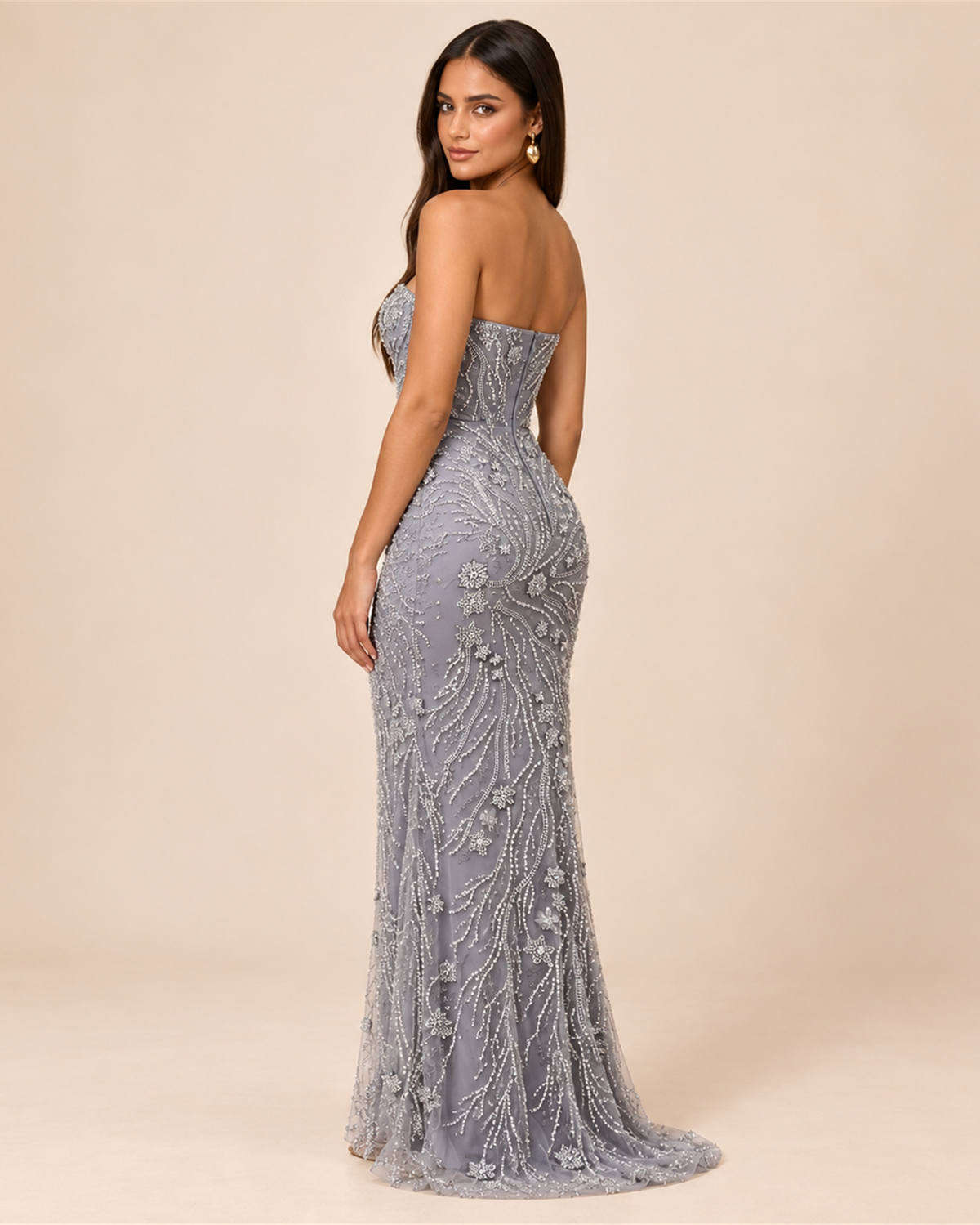 CELESTINE STRAPLESS BEADED EVENING GOWN